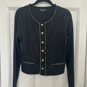 J. Crew Black Cardigan Blazer with Gold Chain Trim